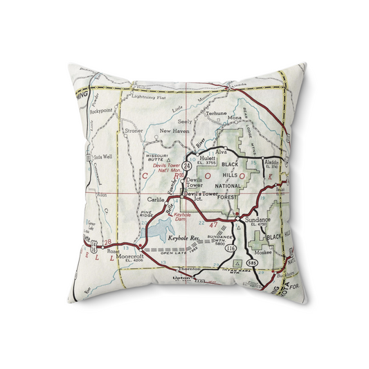 Devils Tower Wyoming vintage map pillow