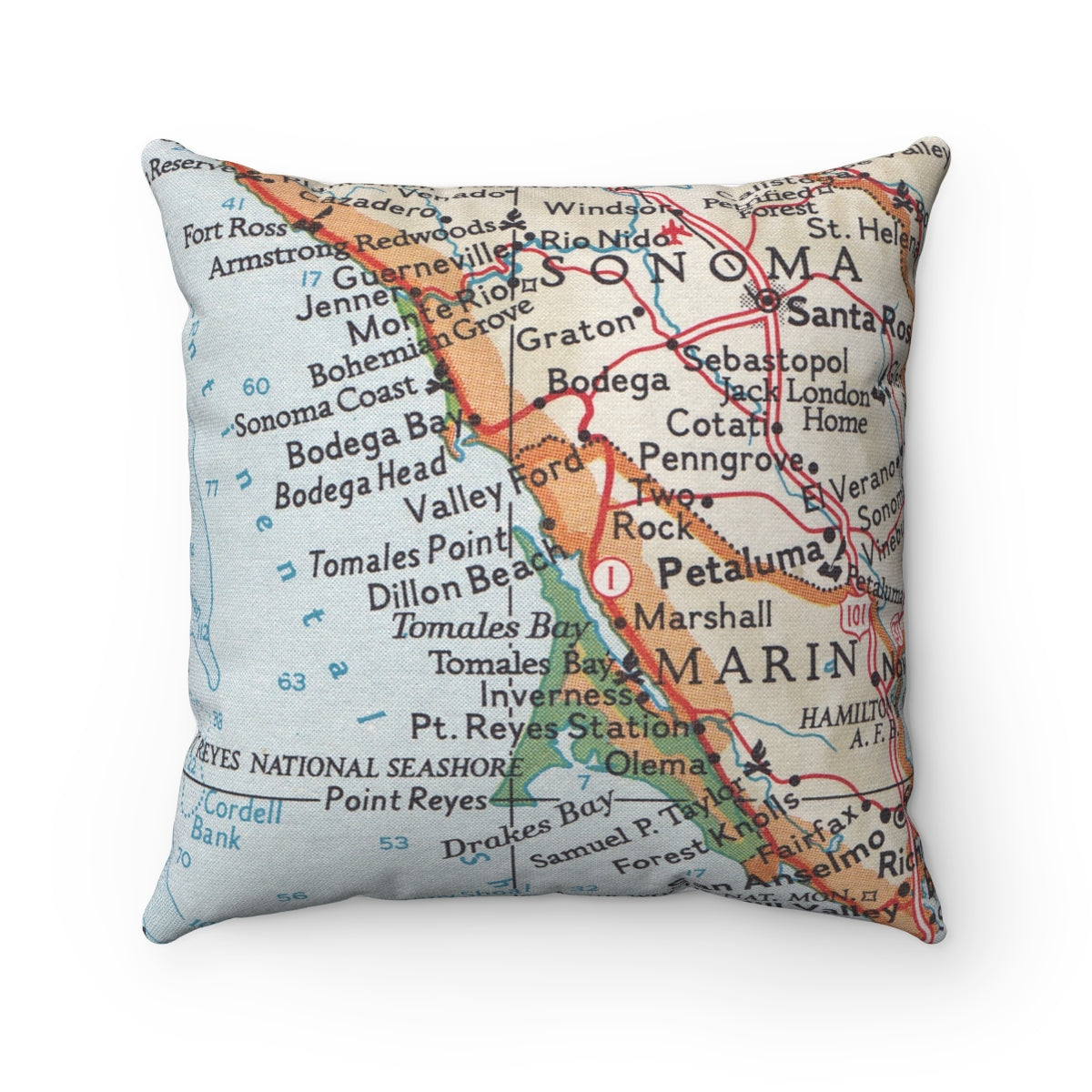 Dillon Beach California vintage map pillow