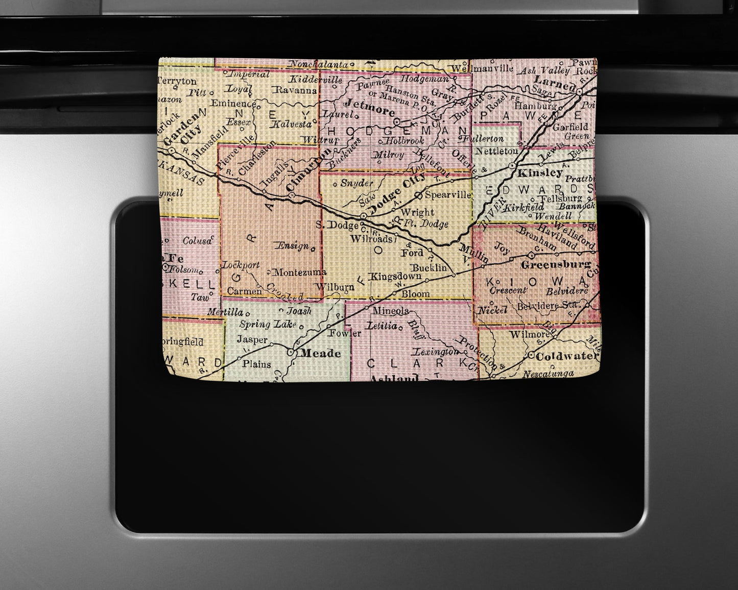 Dodge City Kansas Map Tea Towel | Waffle-Weave Kitchen Towel Gift