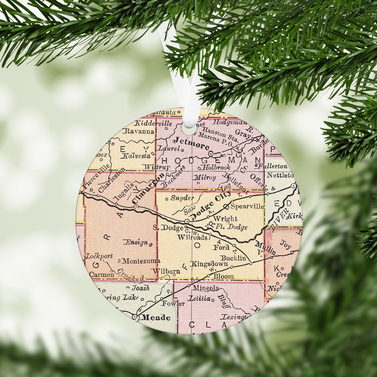 Dodge City Kansas Vintage Map Ornament