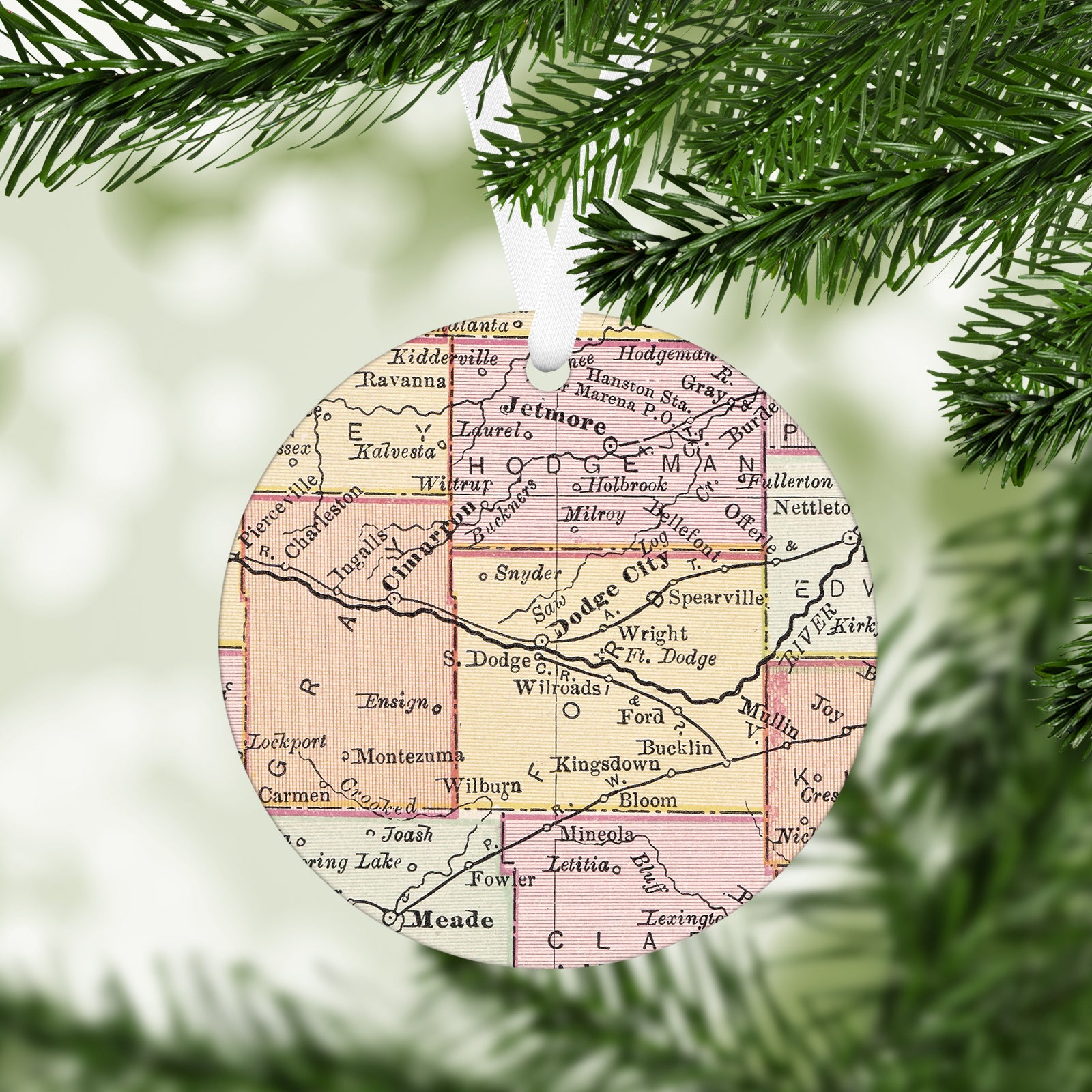 Dodge City Kansas Vintage Map Ornament