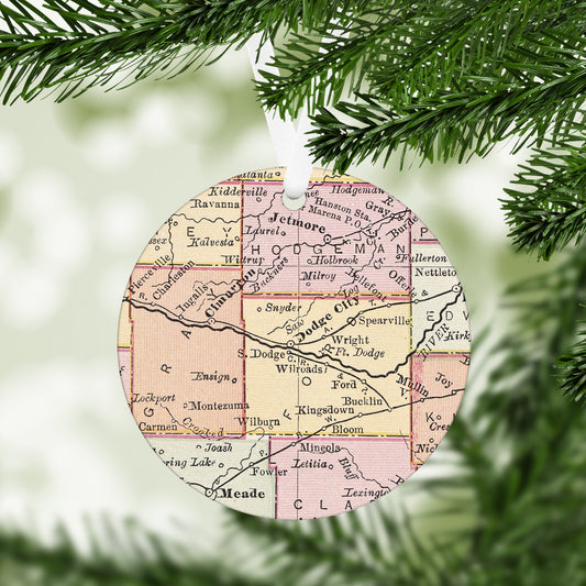 Dodge City Kansas Vintage Map Ornament