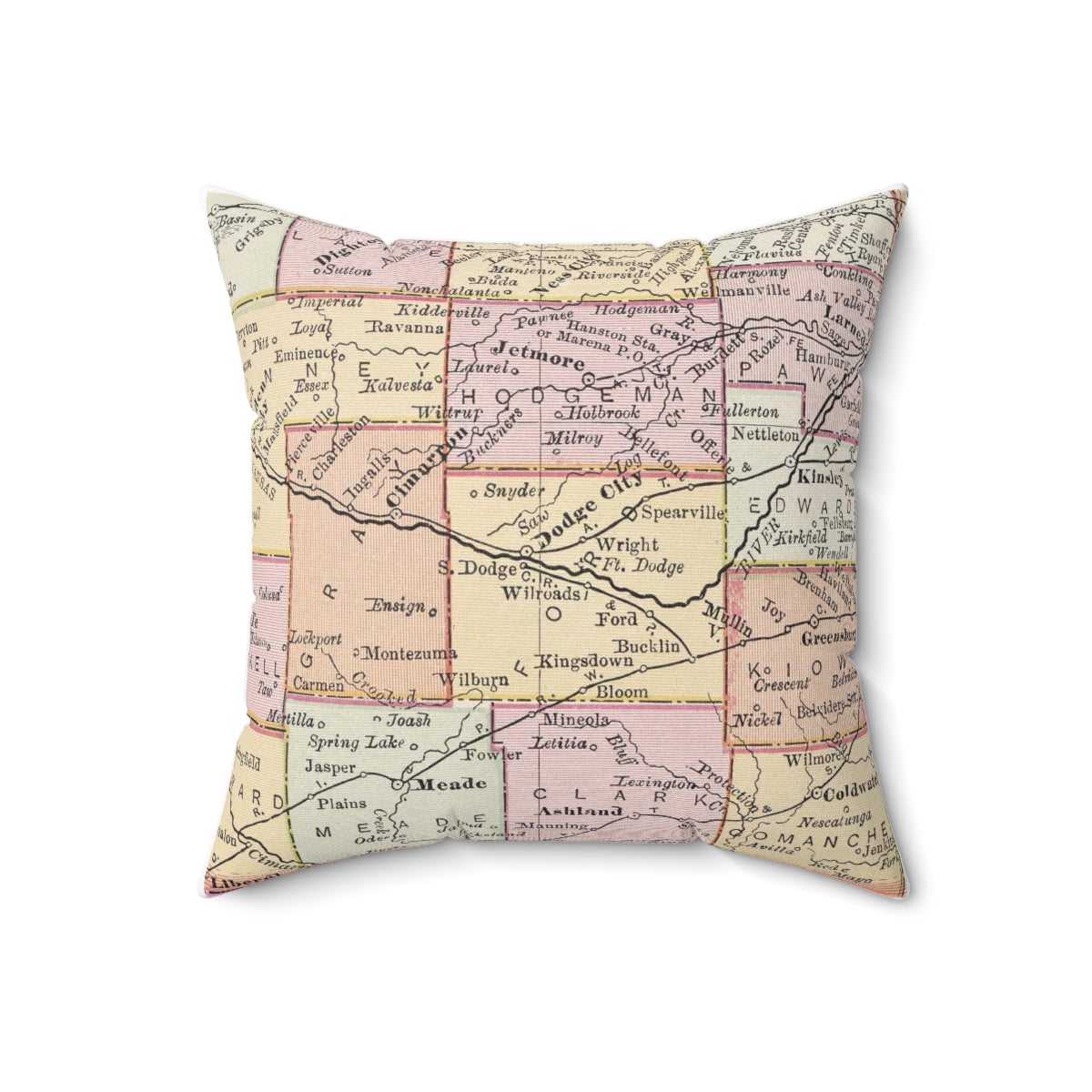 Dodge City Kansas vintage map pillow