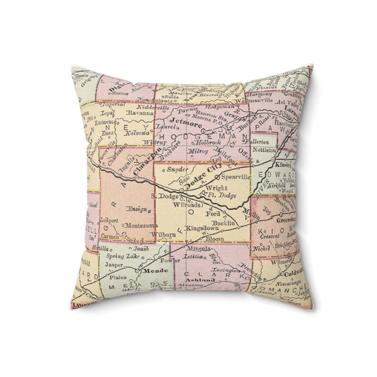 Dodge City Kansas vintage map pillow