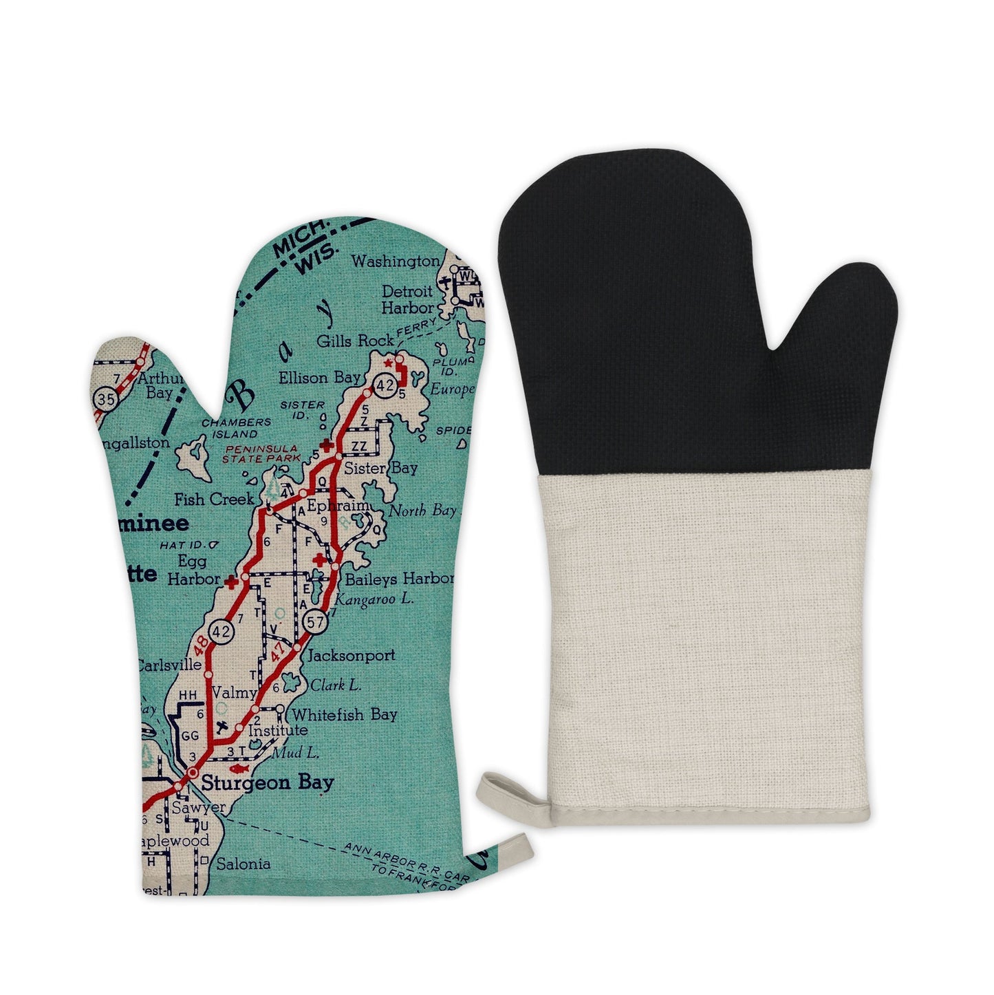 Door County, Wisconsin Map Oven Mitt | Vintage-Inspired Kitchen Gift