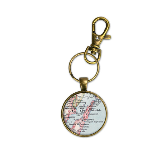 Door County Wisconsin Vintage Map Keychain | Lake Michigan Key Ring | Up North Gift | Travel-Inspired Everyday Carry