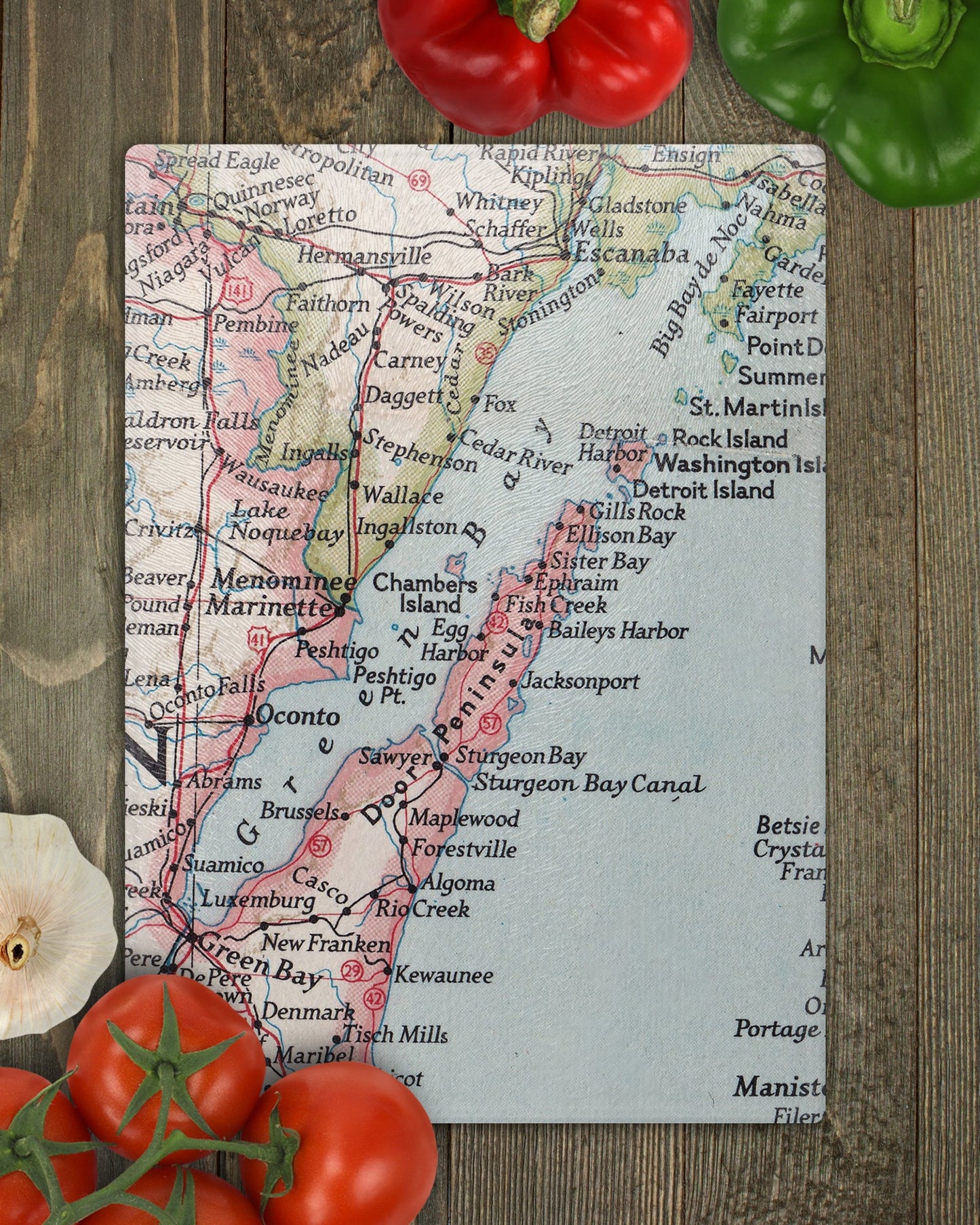 Door County Wisconsin Map Cutting Board | Travel Gift | Kitchen Decor