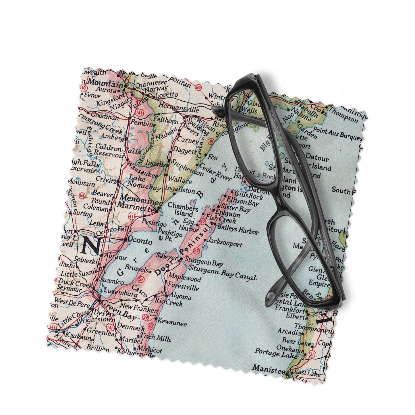 Door County Wisconsin Map Lens Cloth | Door County Microfiber Glasses Cleaner | Travel Gift