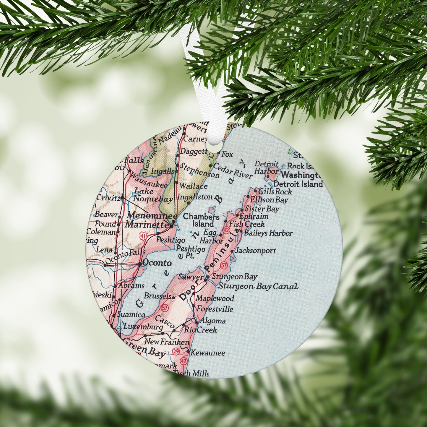 Door County Wisconsin Vintage Map Ornament