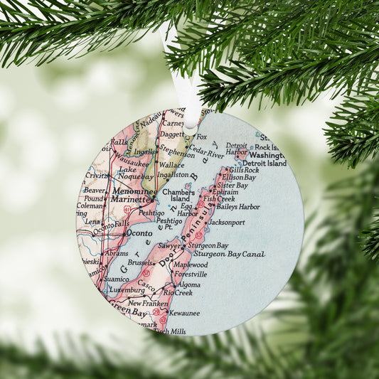 Door County Wisconsin Vintage Map Ornament