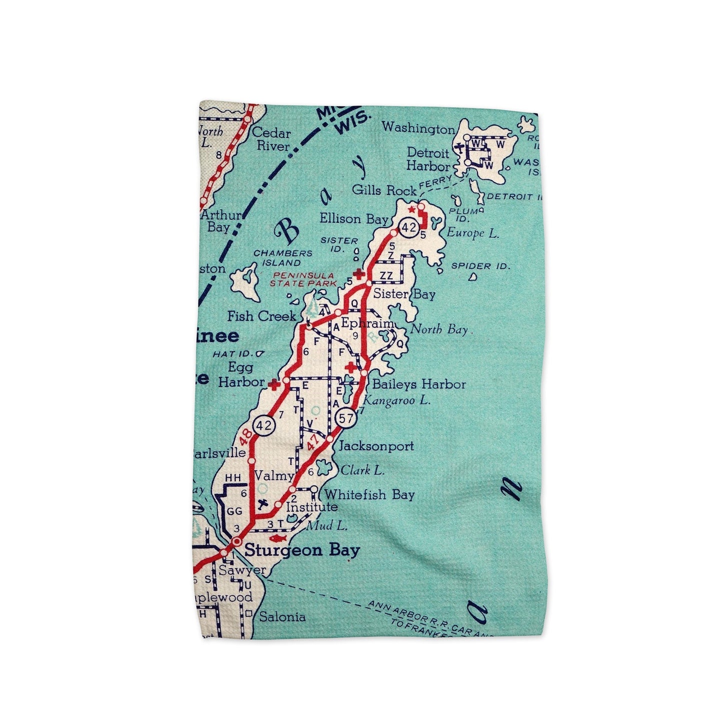 Door County Wisconsin Map Tea Towel | Waffle-Weave Kitchen Towel Gift