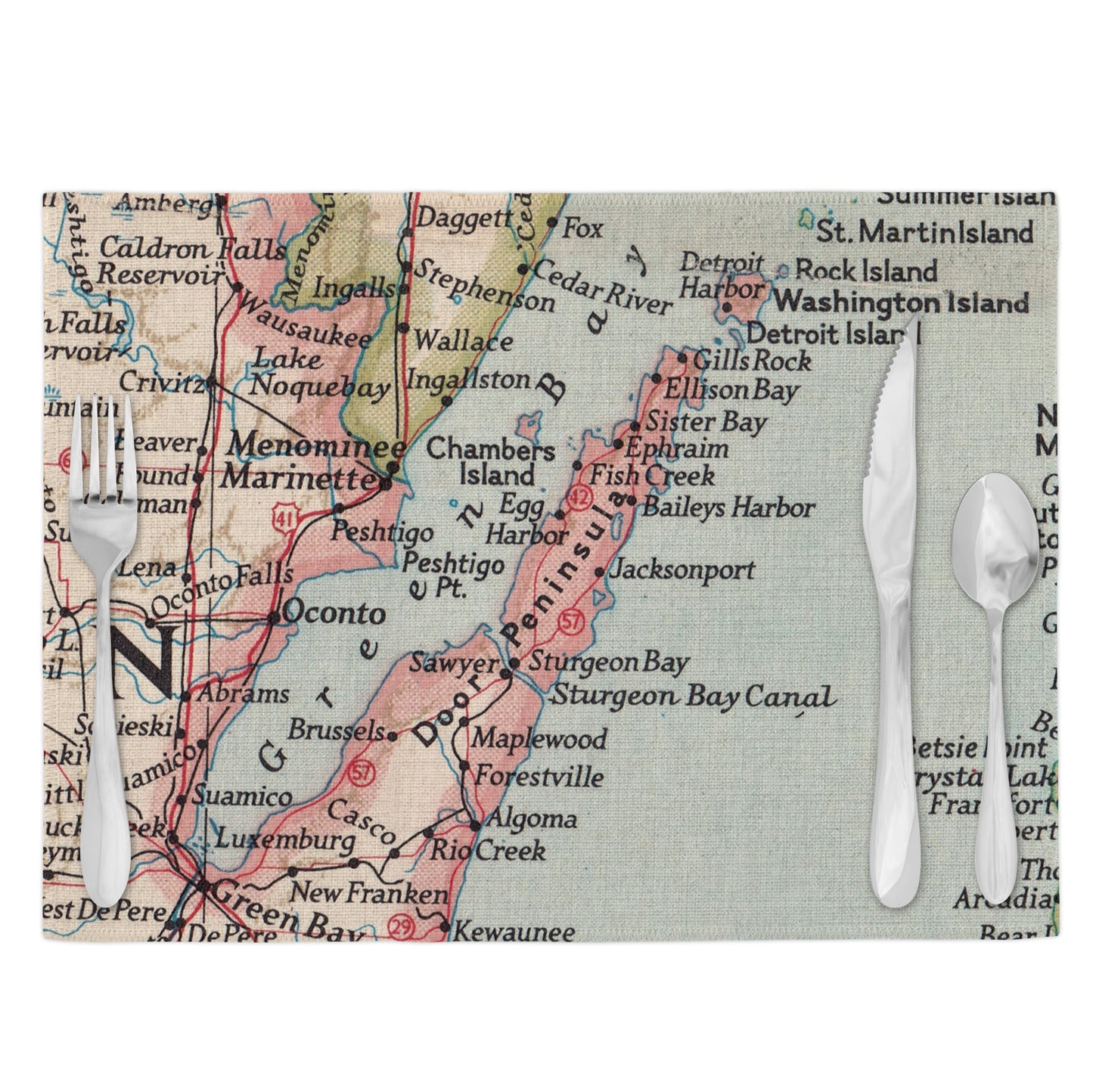 Door County Wisconsin Vintage Map Placemats Set of 4