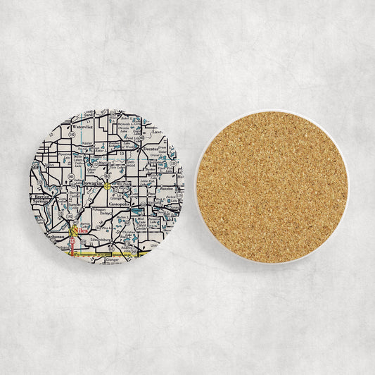 Dowagiac Michigan Map Coasters | Set of 4 Vintage Dowagiac Michigan Drink Coasters | Travel-Inspired Home Decor