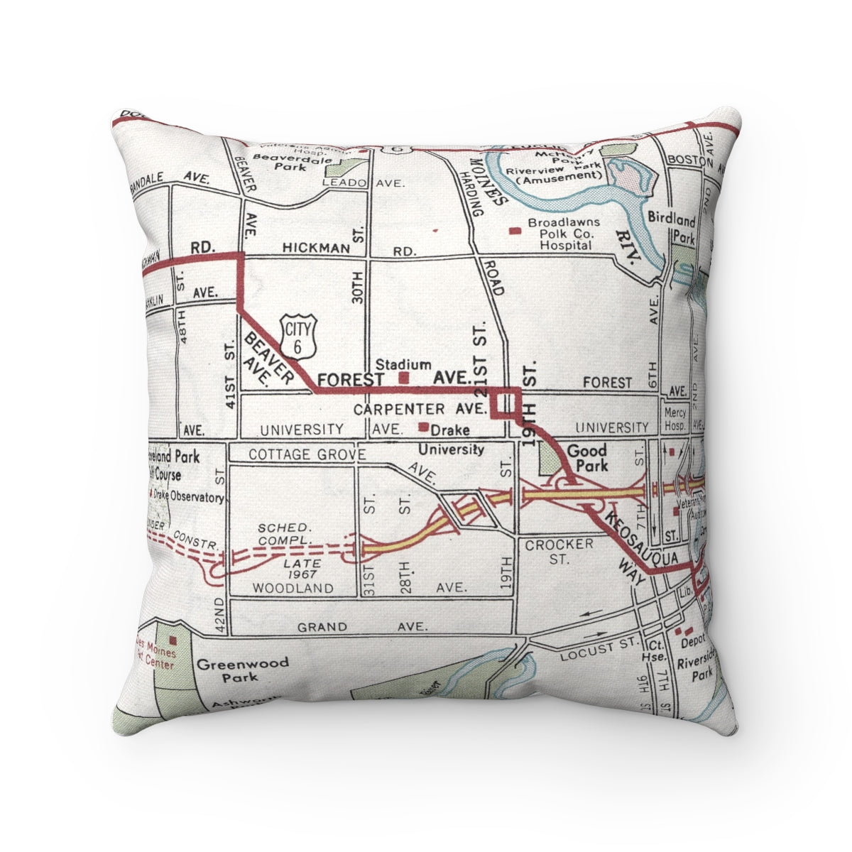 Drake University vintage map pillow