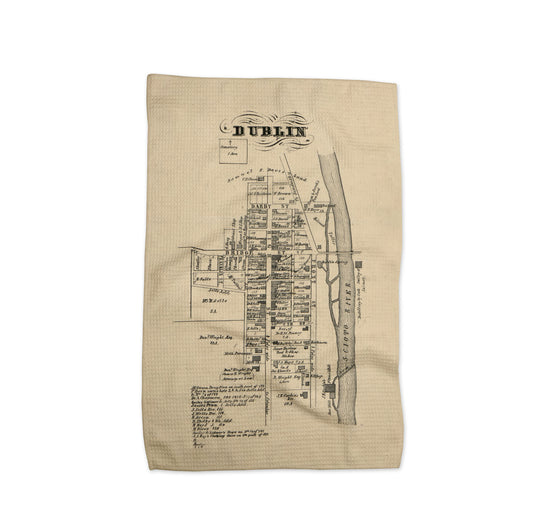 Dublin Ohio Map Kitchen Towel | Vintage Dublin Street Map Tea Towel