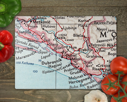 Dubrovnik Croatia vintage map glass cutting board
