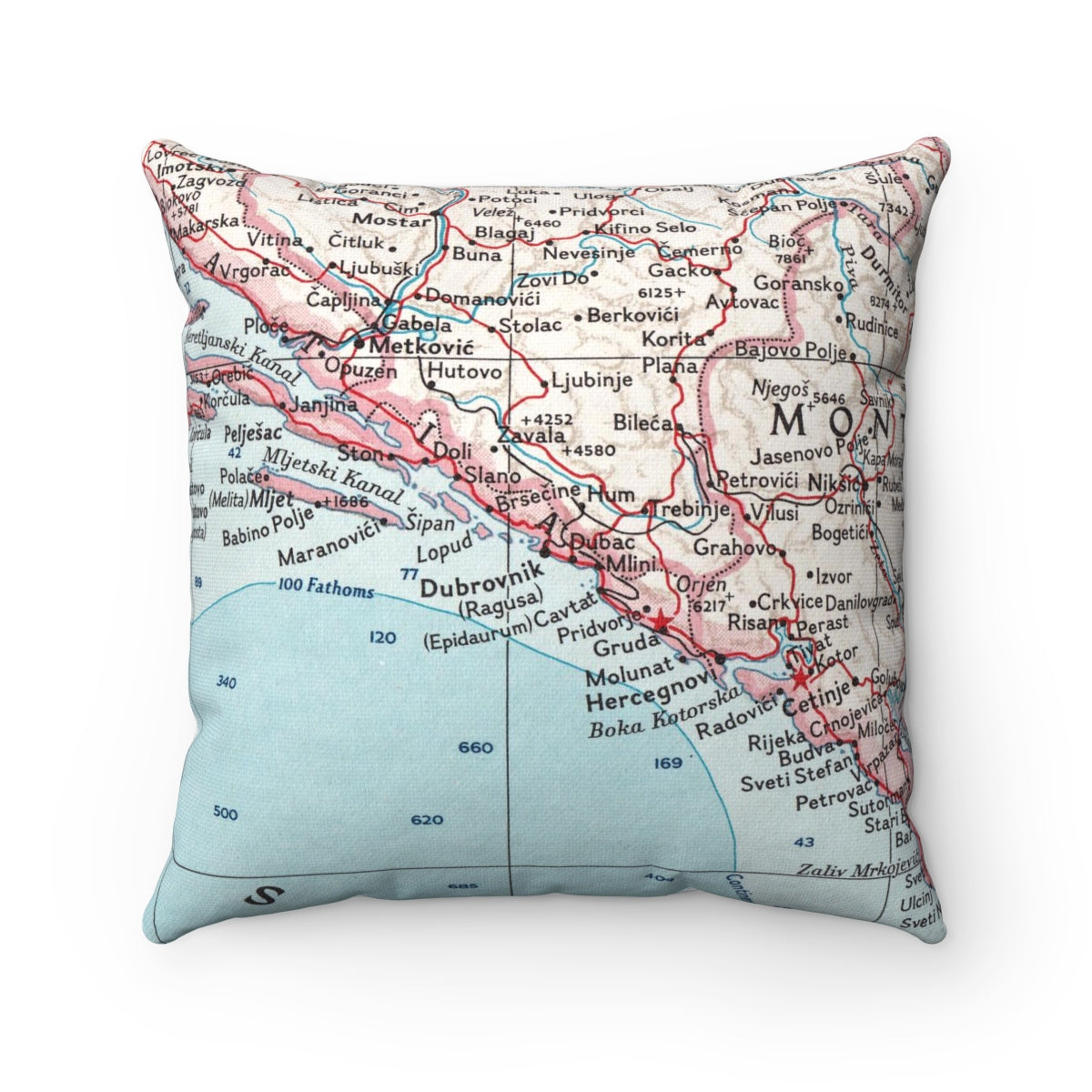Dubrovnik Croatia vintage map pillow