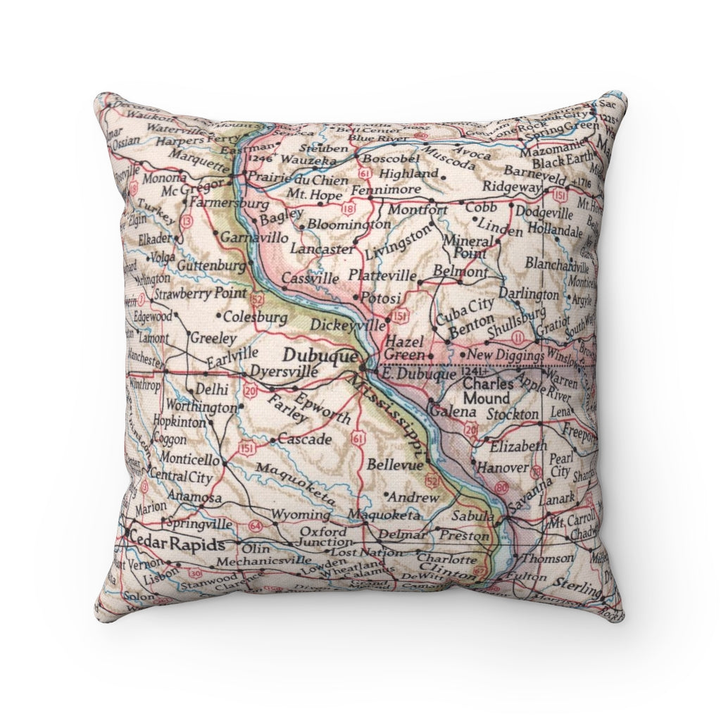 Quad Cities vintage map pillow