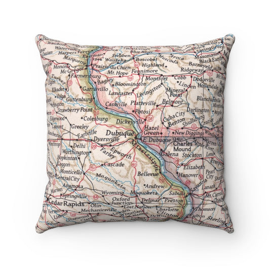 Quad Cities vintage map pillow