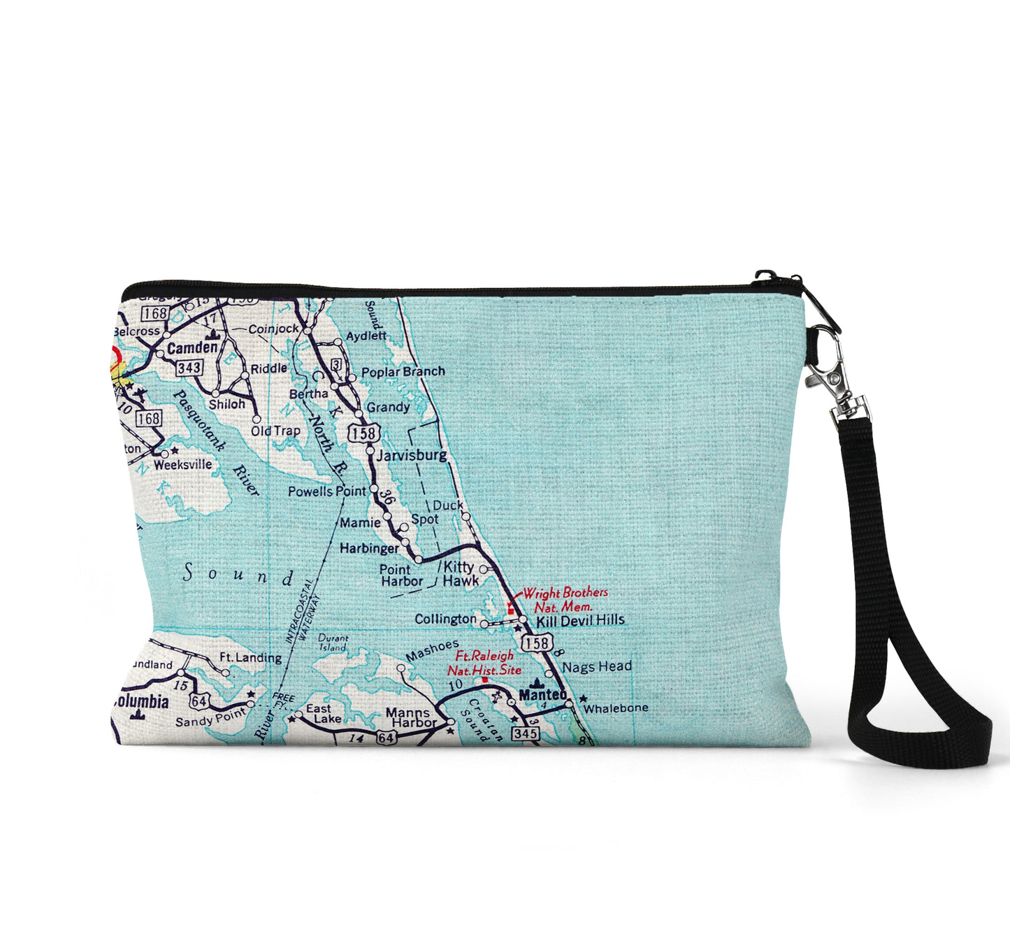 Duck North Carolina map wristlet travel pouch