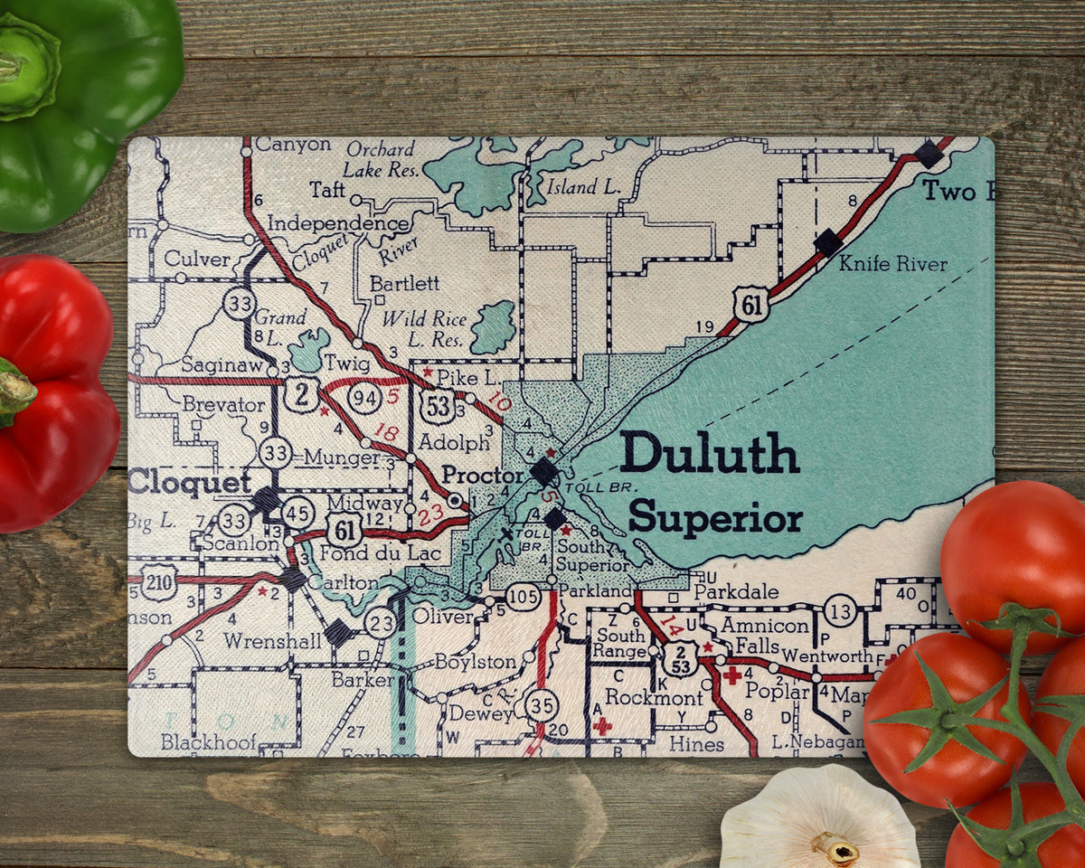 Duluth Minnesota Vintage Map Cutting Board Charcuterie