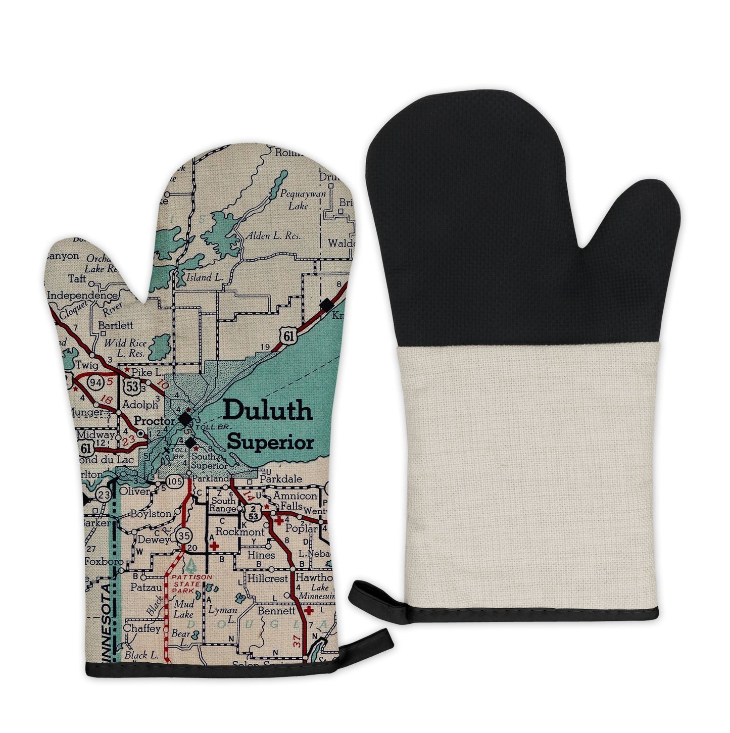 Duluth, Minnesota Map Oven Mitt | Vintage-Inspired Kitchen Gift