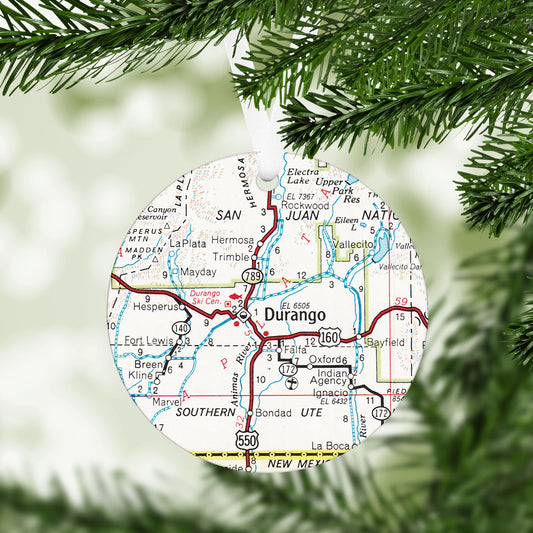 Durango Colorado Vintage Map Ornament