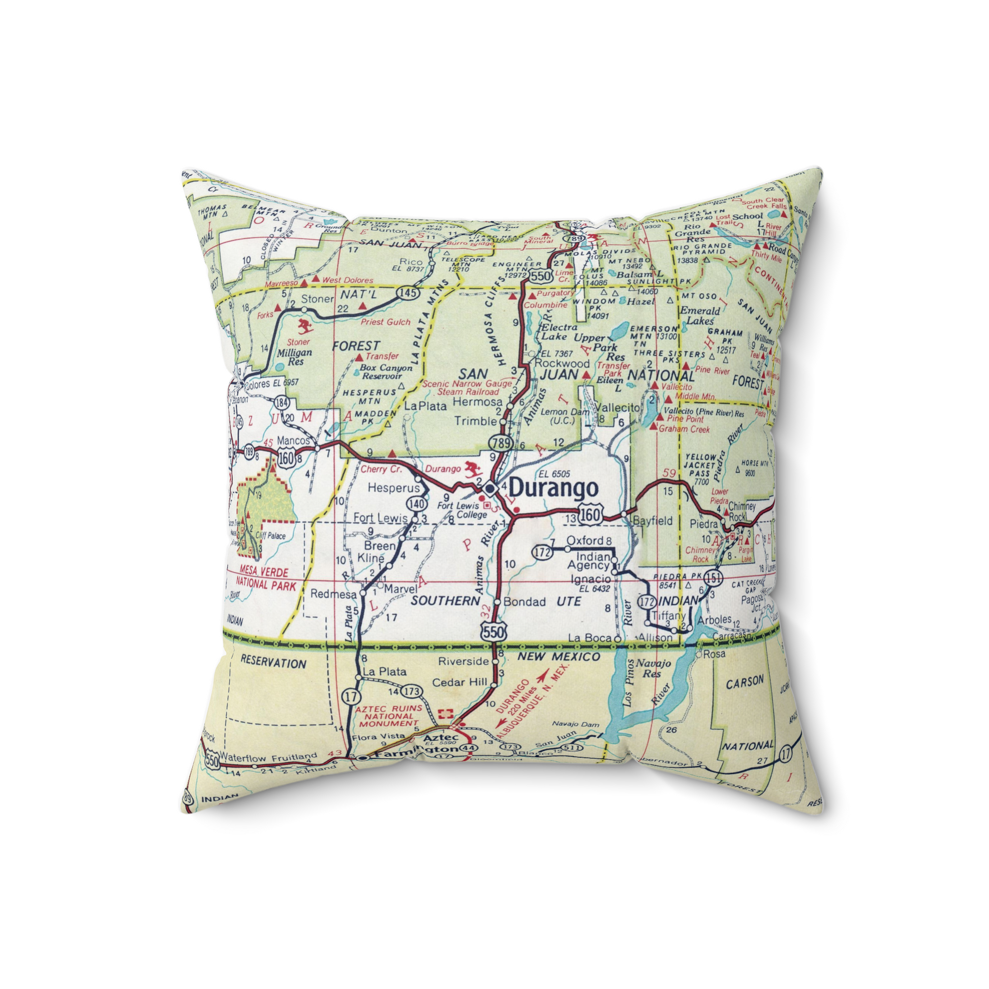 Durango Colorado vintage map pillow