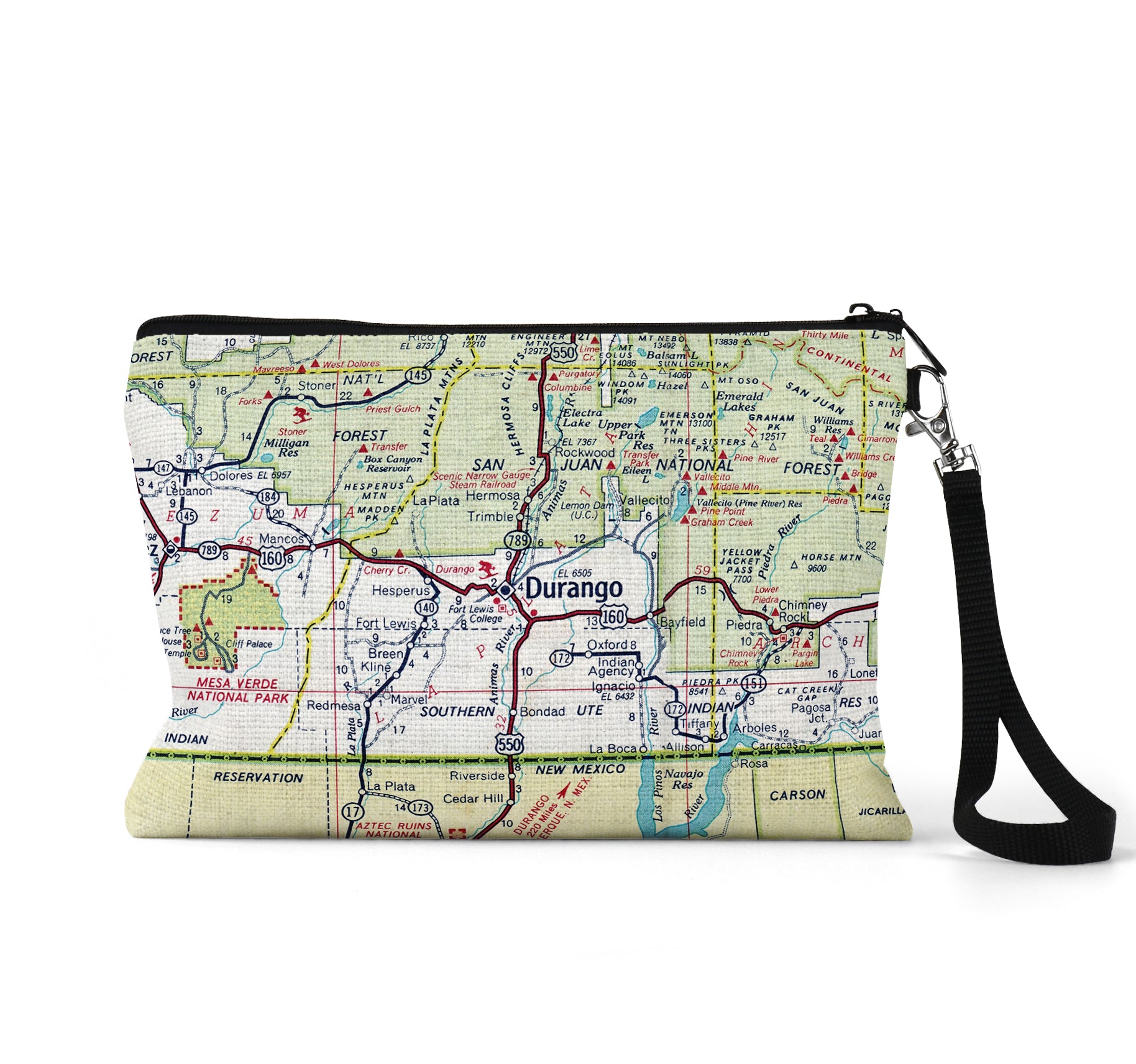 Durango Colorado map wristlet travel pouch
