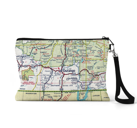 Durango Colorado map wristlet travel pouch
