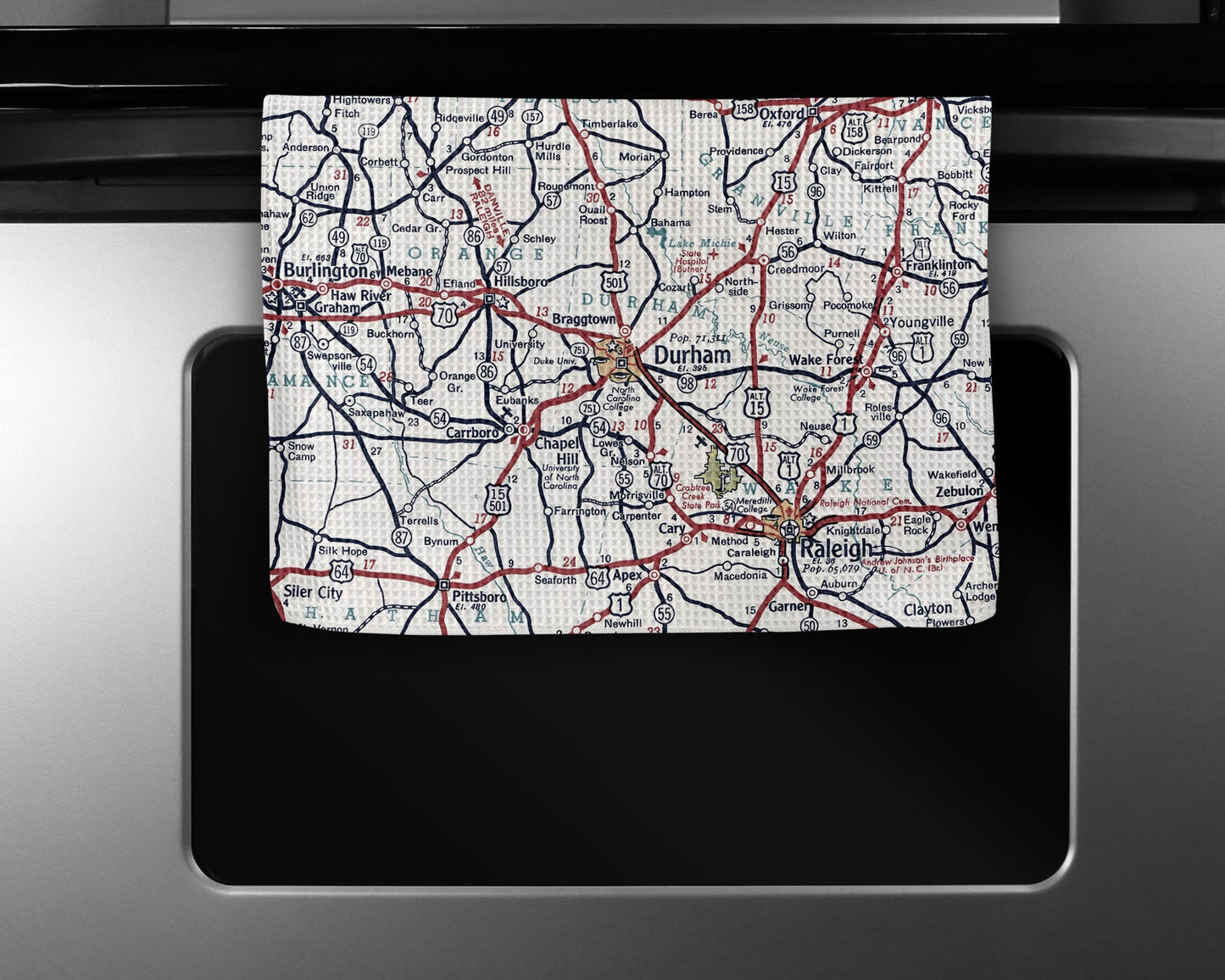 Durham North Carolina Map Tea Towel | Waffle-Weave Kitchen Towel Gift