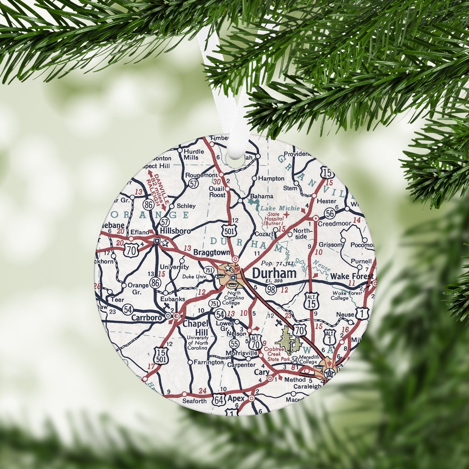 Durham North Carolina Vintage Map Ornament