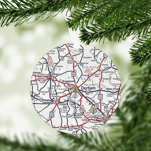 Durham North Carolina Vintage Map Ornament