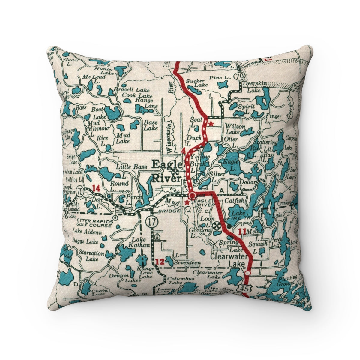 Eagle River Wisconsin vintage map pillow
