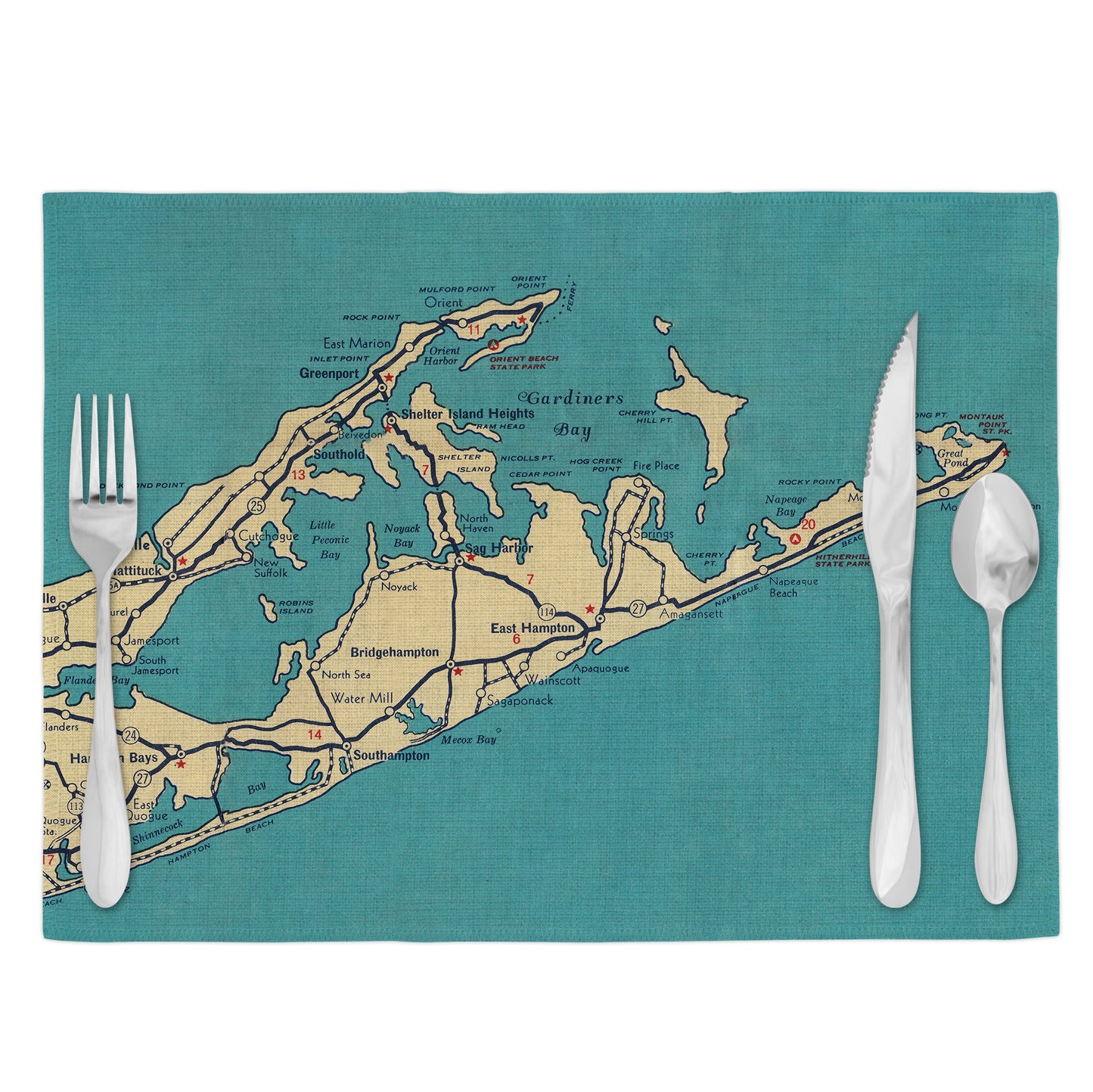 East End, Long Island Vintage Map Placemats Set of 4