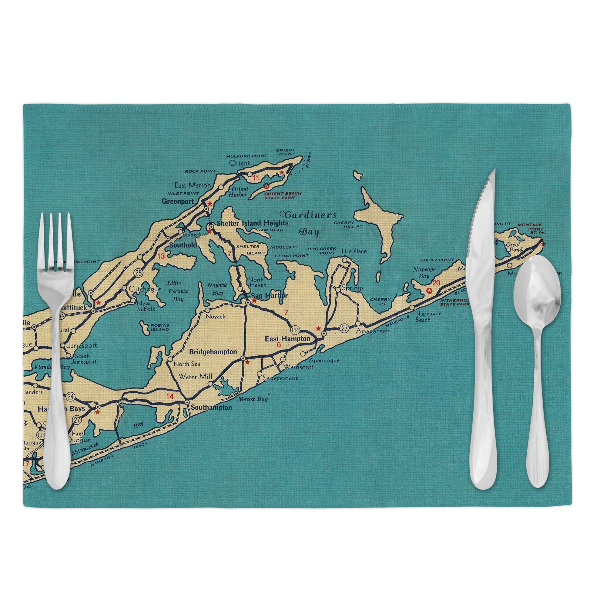 East End, Long Island Vintage Map Placemats Set of 4