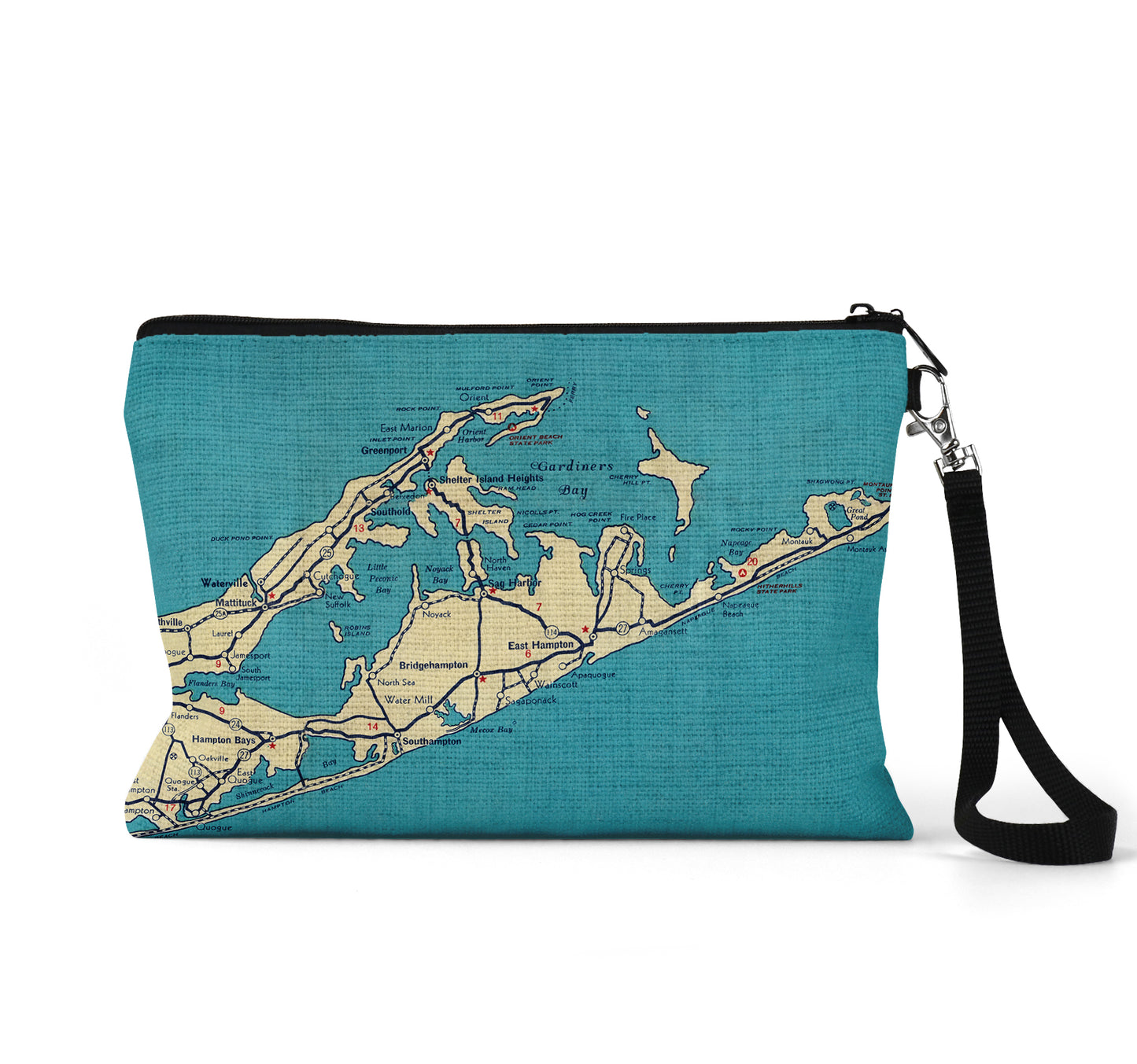 East End Long Island map wristlet travel pouch
