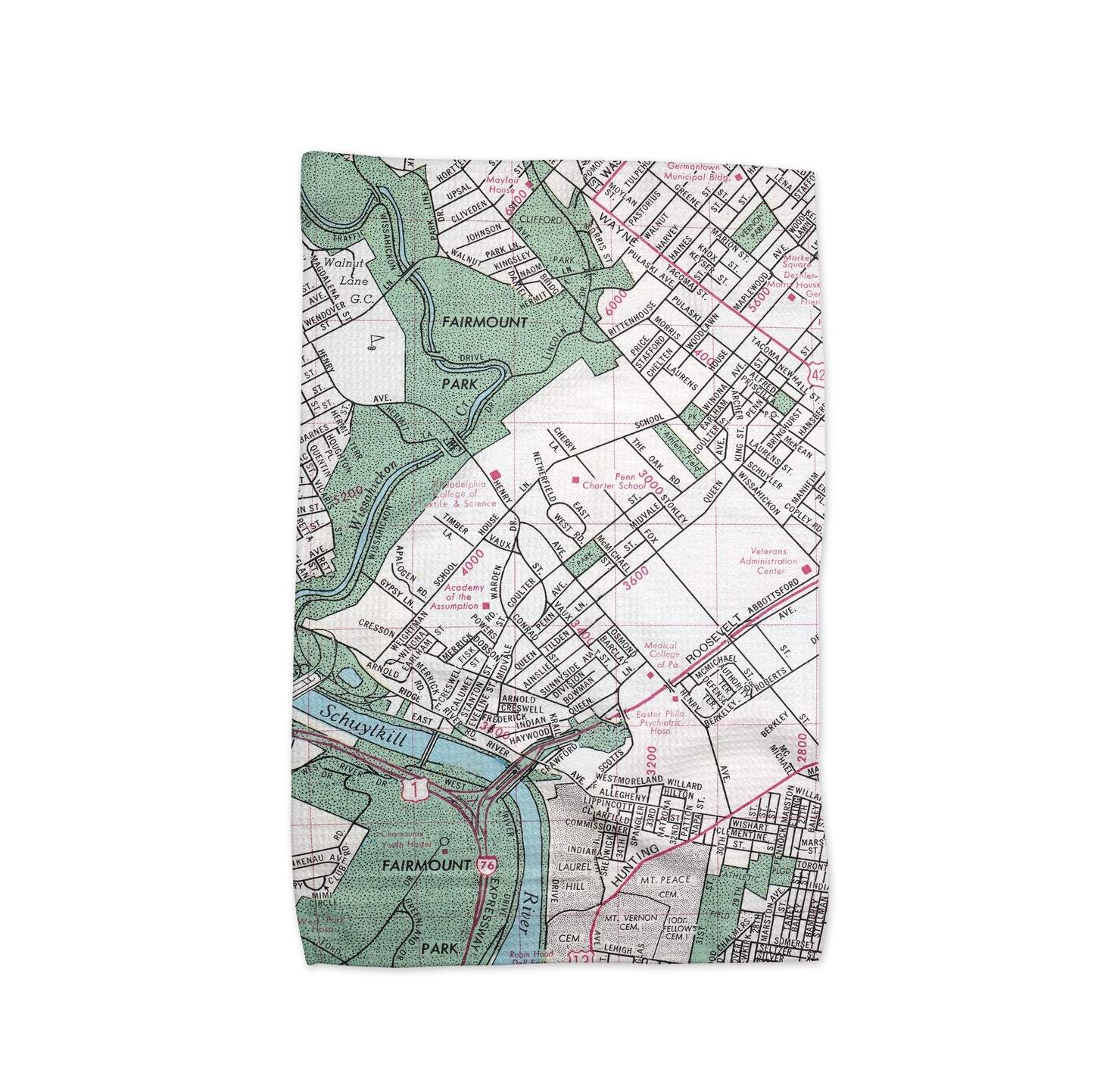 East Falls Philadelphia Map Tea Towel | Waffle-Weave Kitchen Towel Gift