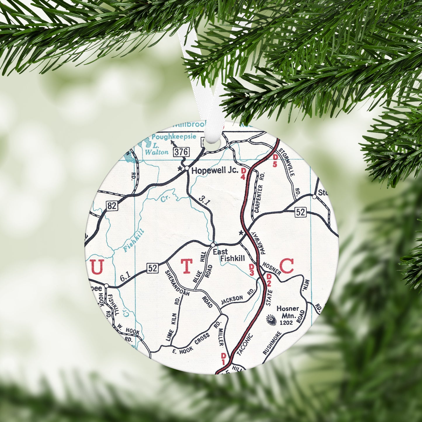 East Fishkill New York Vintage Map Ornament