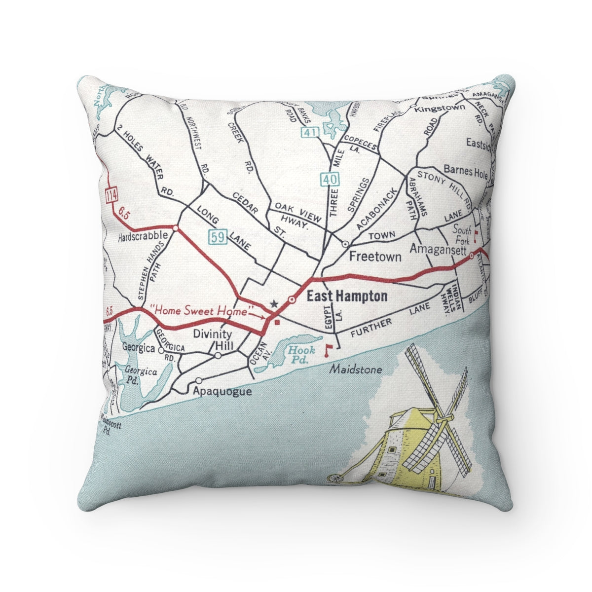 East Hampton New York vintage map pillow