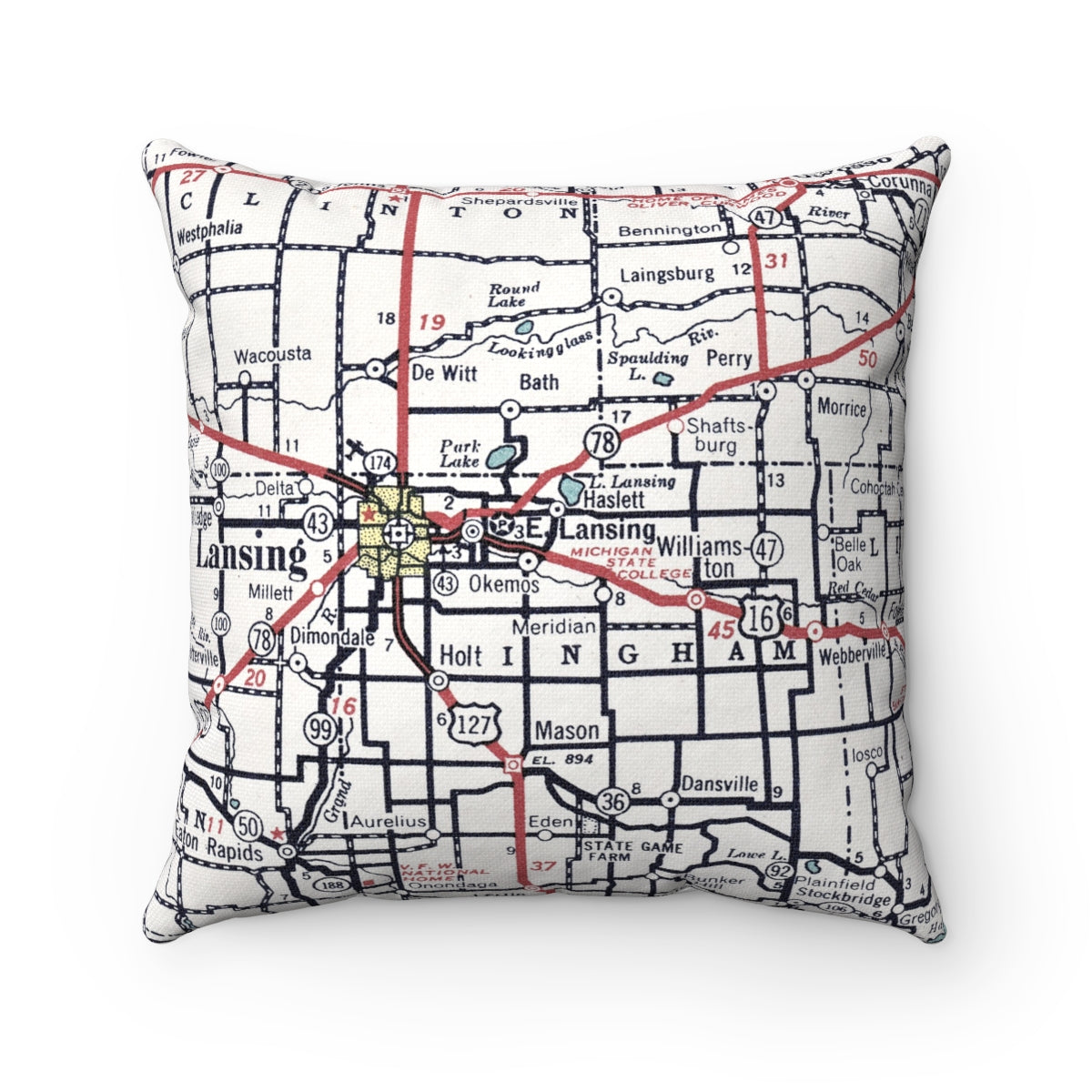 East Lansing Michigan vintage map pillow