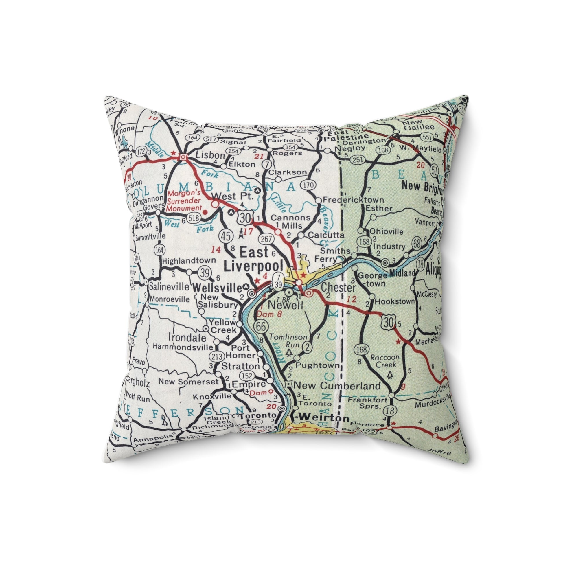East Liverpool Ohio vintage map pillow