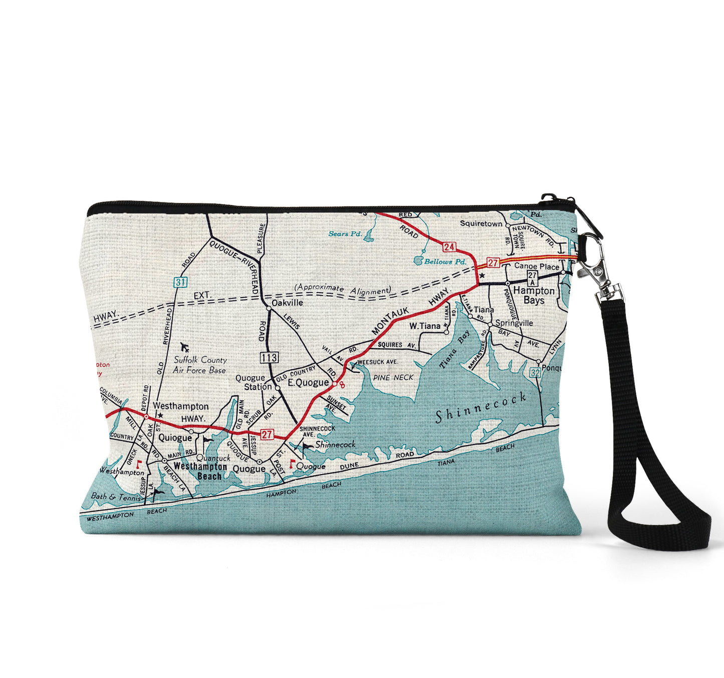 East Quogue New York map wristlet travel pouch