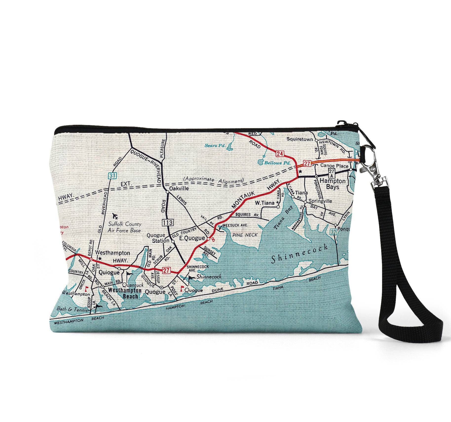 East Quogue New York map wristlet travel pouch