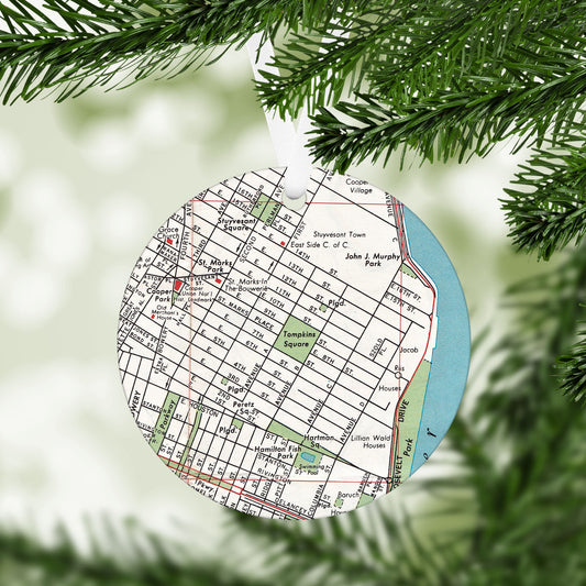 East Village, New York City Vintage Map Ornament