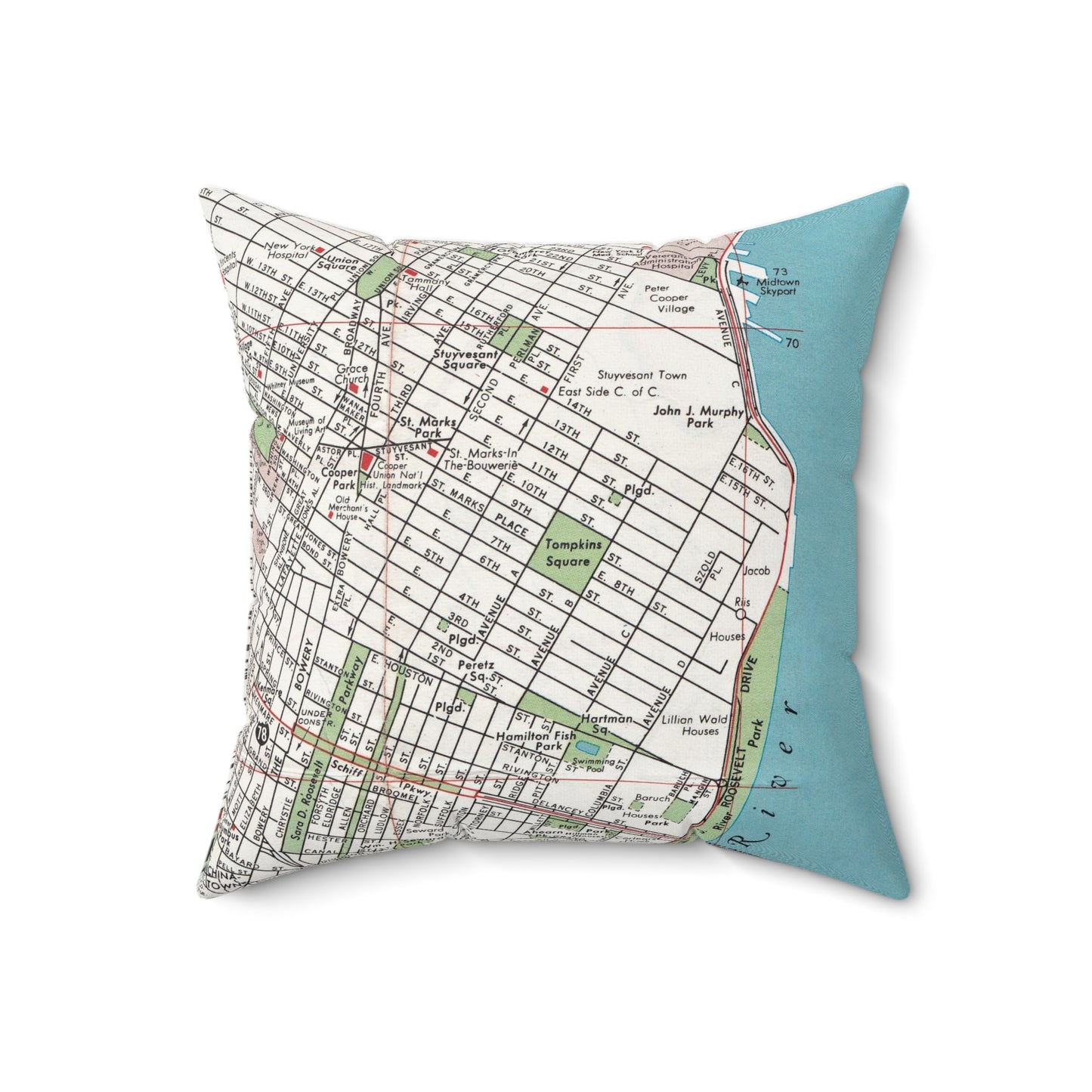 East Village New York vintage map pillow