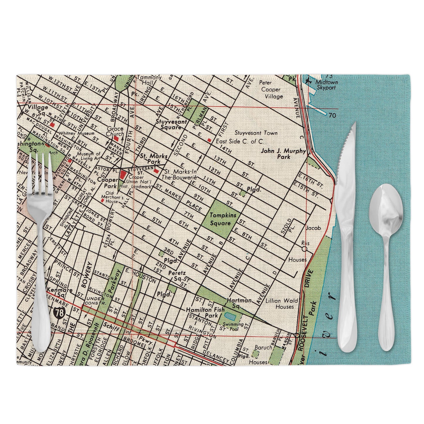 East Village, New York City Vintage Map Placemats Set of 4