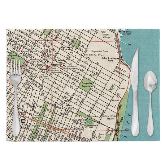 East Village, New York City Vintage Map Placemats Set of 4