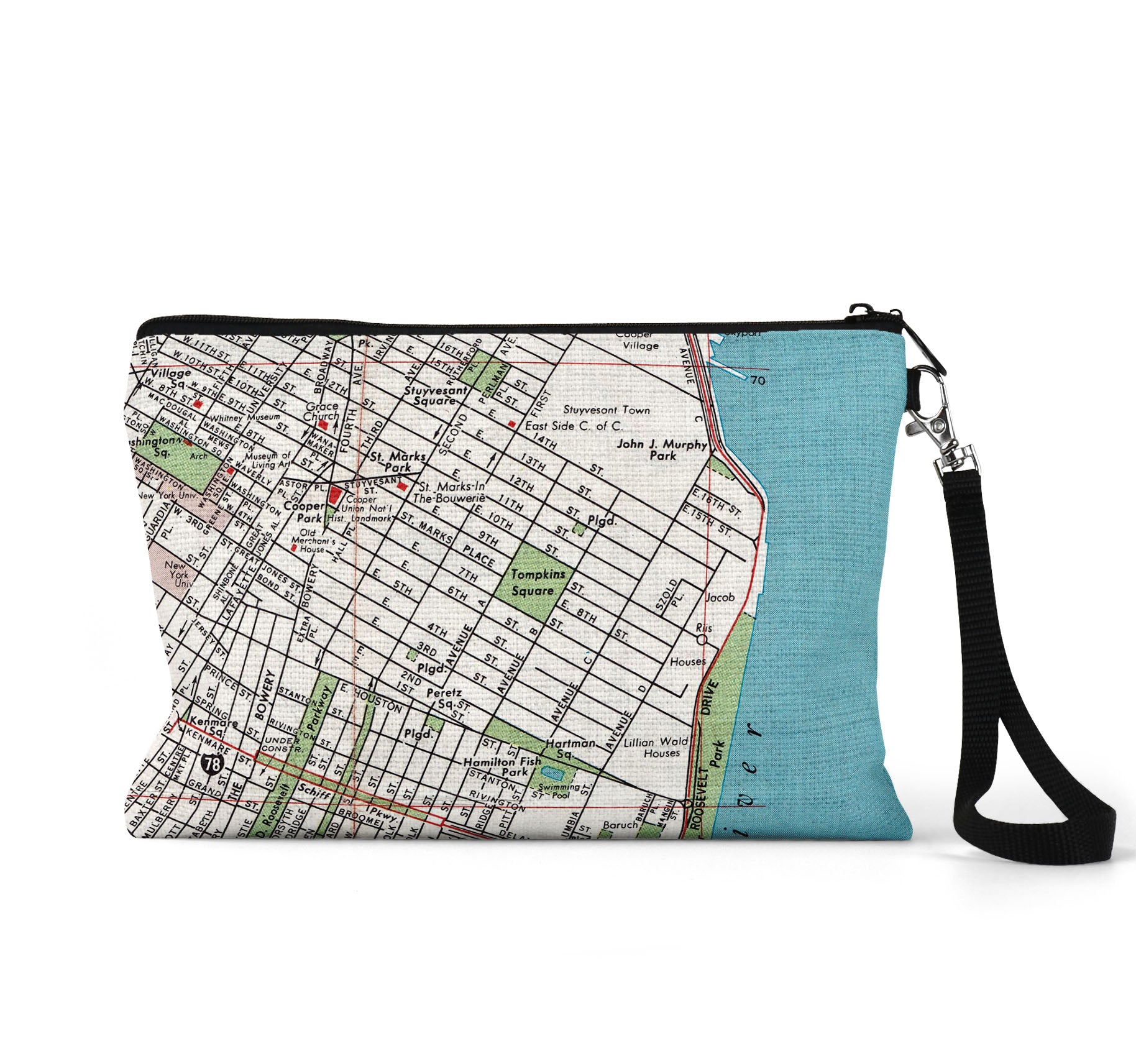 East Village New York map wristlet travel pouch