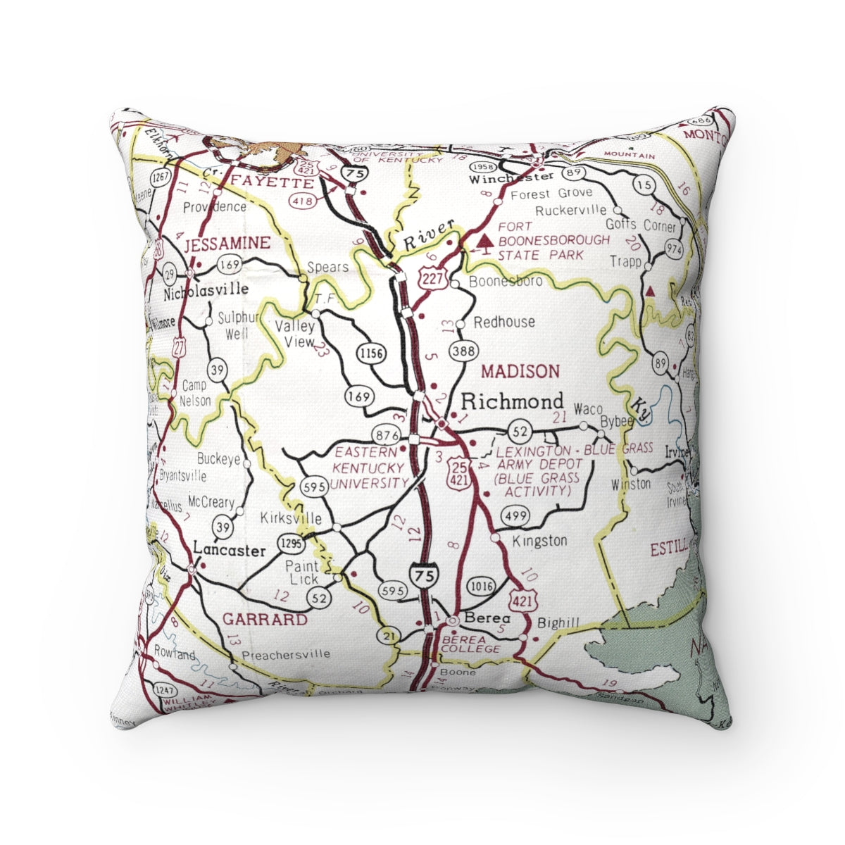 Eastern Kentucky University vintage map pillow